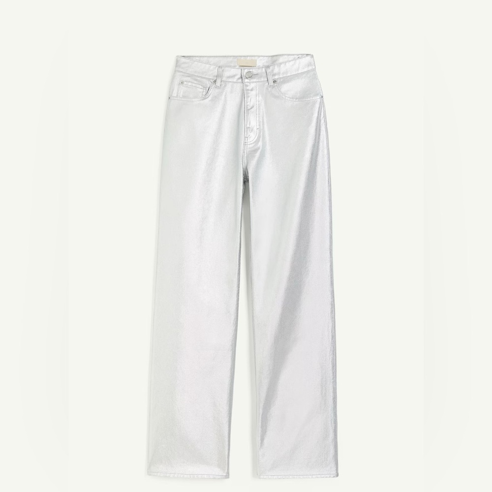 NWT H&M - Silver COATED STRAIGHT REGULAR JEANS